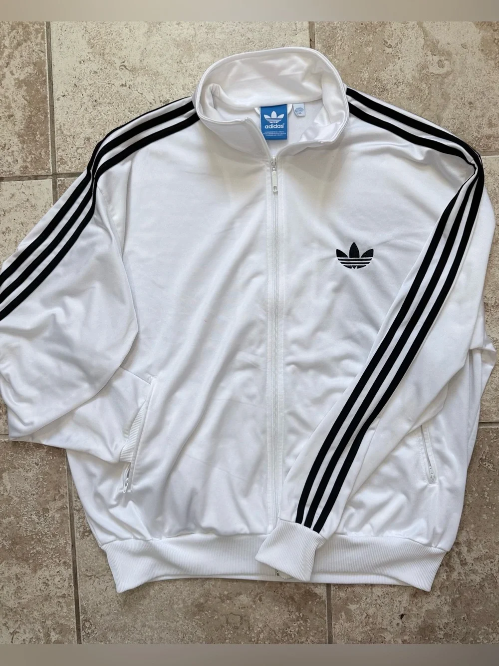 adidas White Track Jacket with Black Three-Stripe Detail